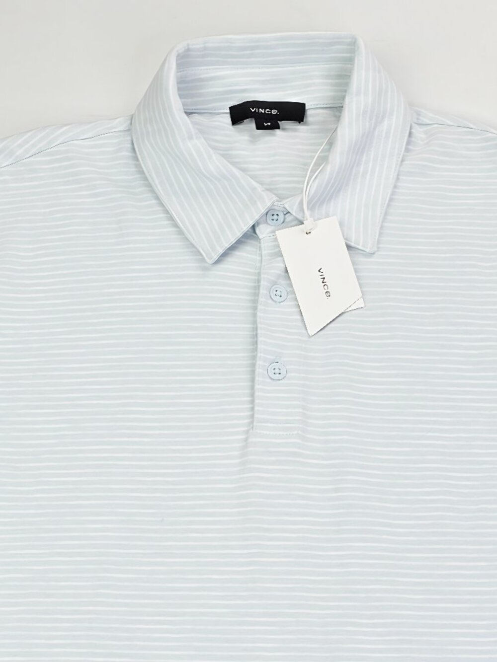 Vince Pale Blue White Stripe Mens Size Small Short Sleeve Cotton Polo NWT